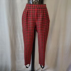 Vintage 90s Red Plaid Pleated High Waisted Stirrup Pants